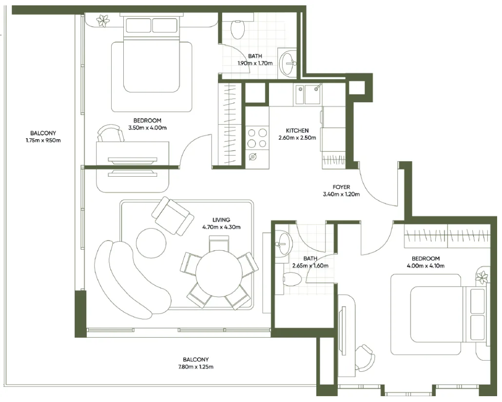 Segrex Development Olivia Gardens 2BR floor plan