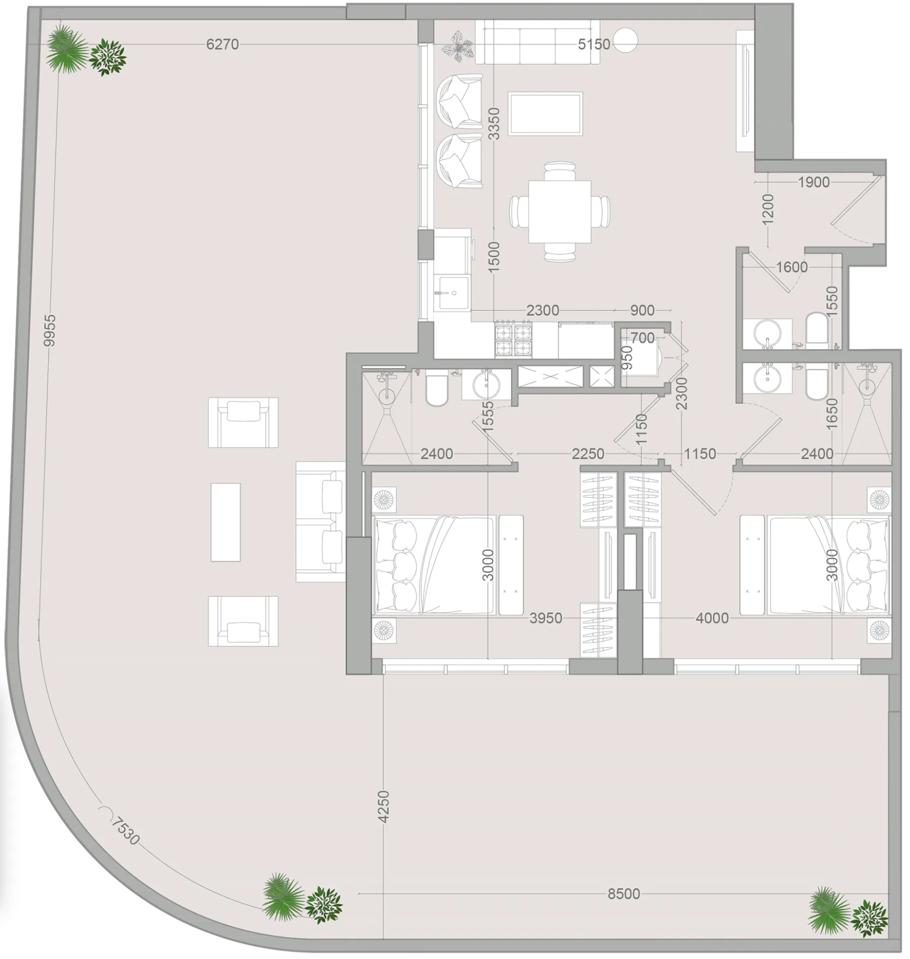 2 bedrooms floor plan