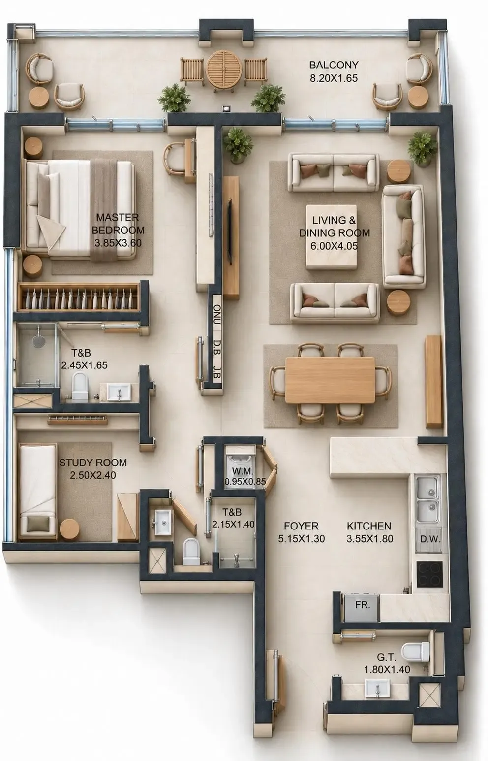 1 bedroom floor plan