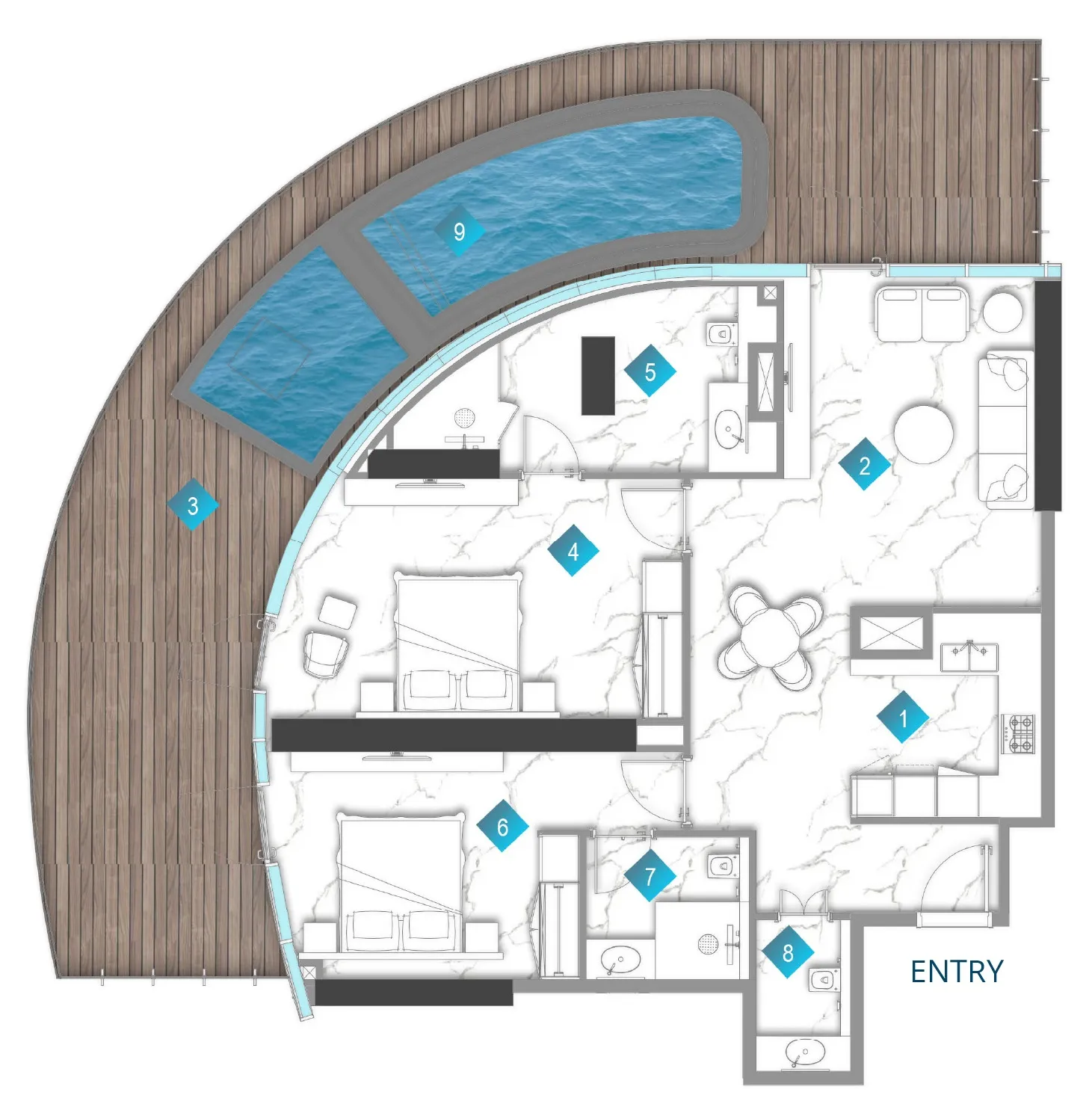 2 bedrooms floor plan