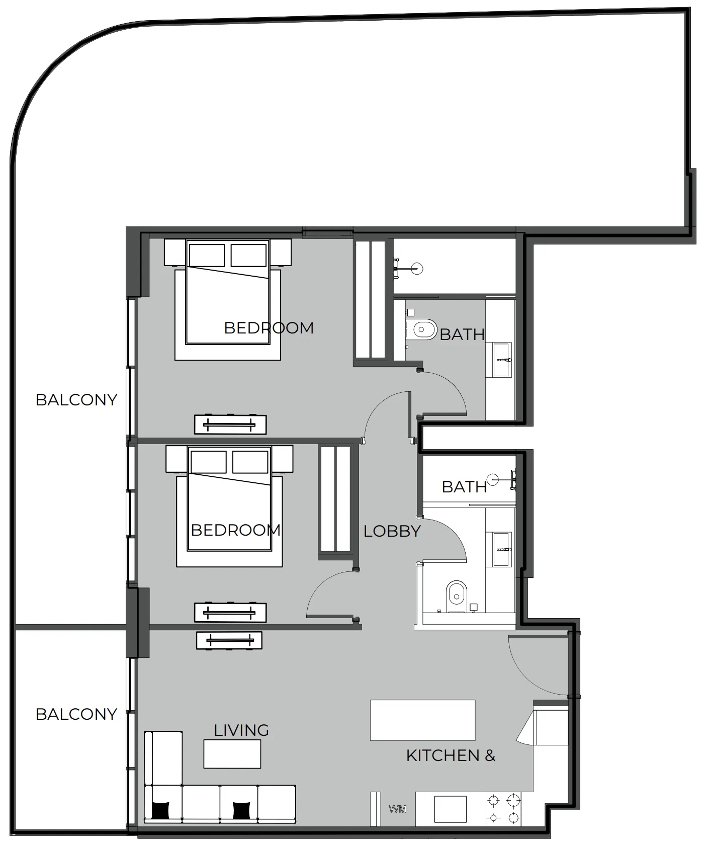 2 bedrooms floor plan
