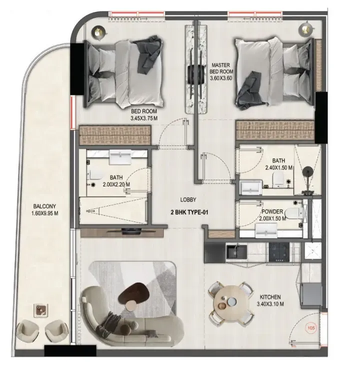 2 bed