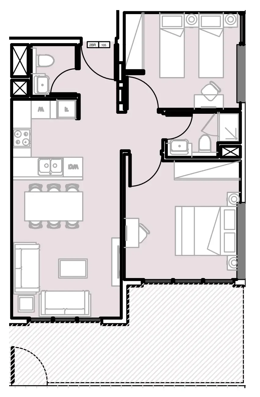 2 bedrooms floor plan