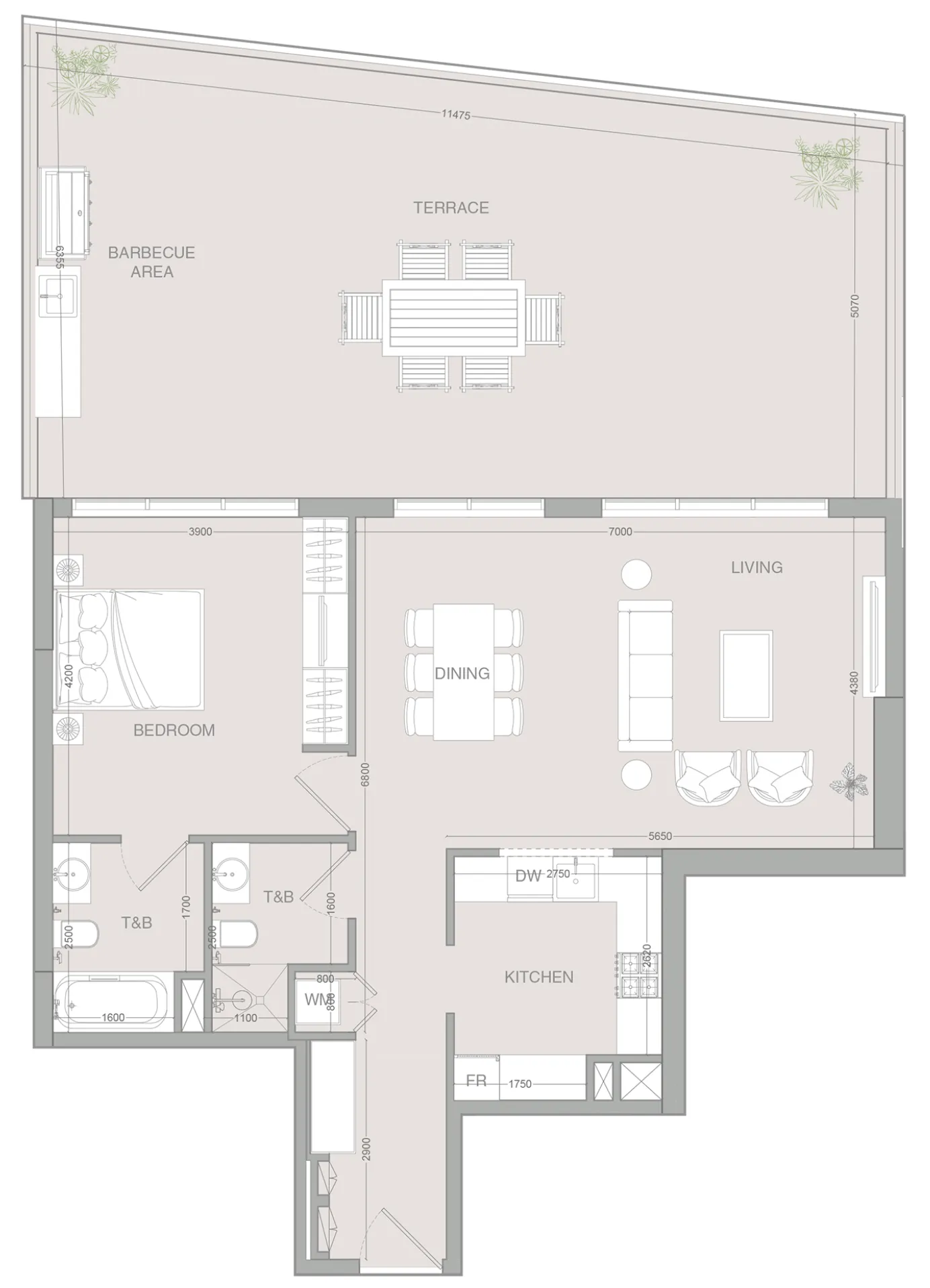 1 bedroom floor plan