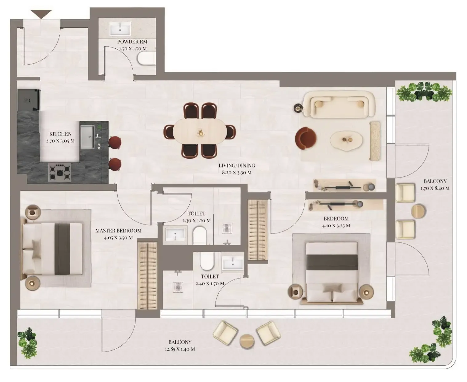 2 bedrooms floor plan