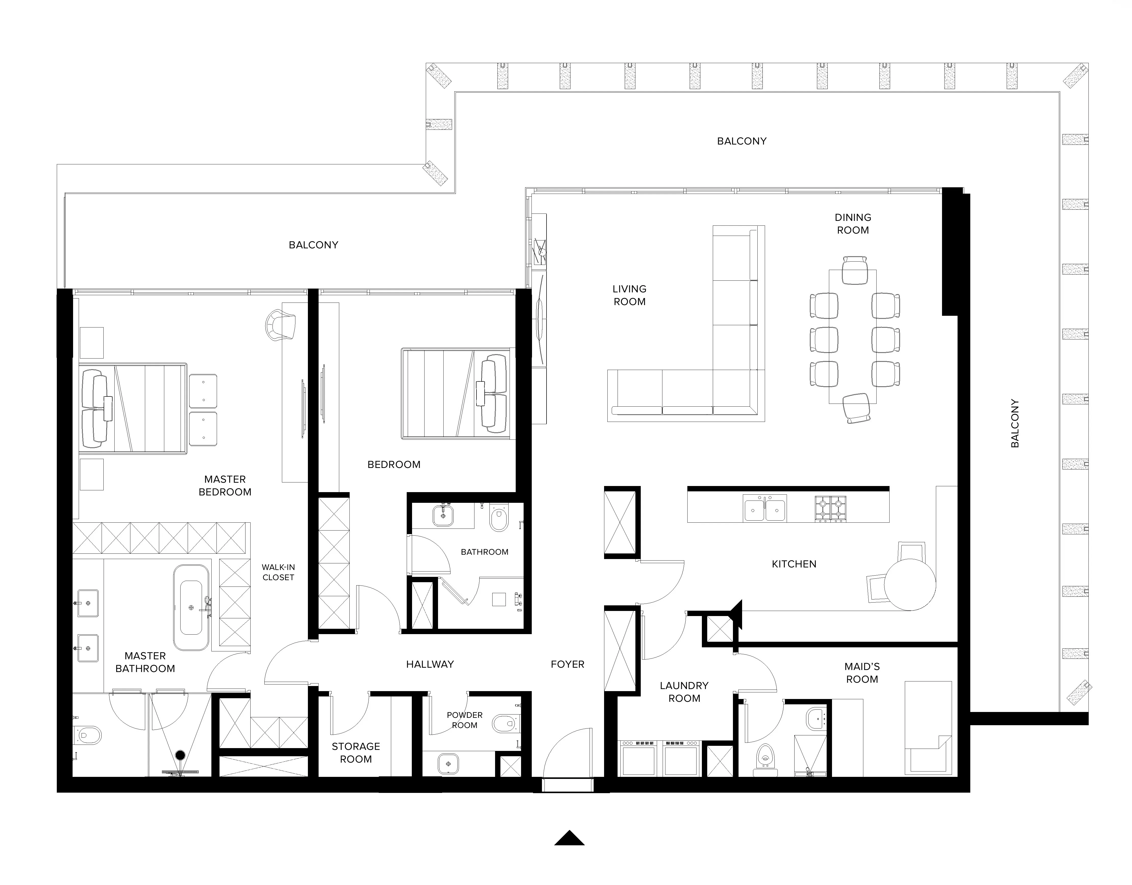 2 bedrooms floor plan