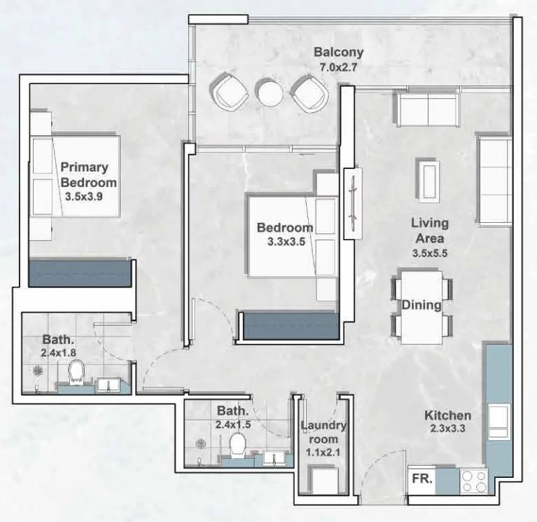 Iraz Developments Iraz Creek Views 2BR floor plan