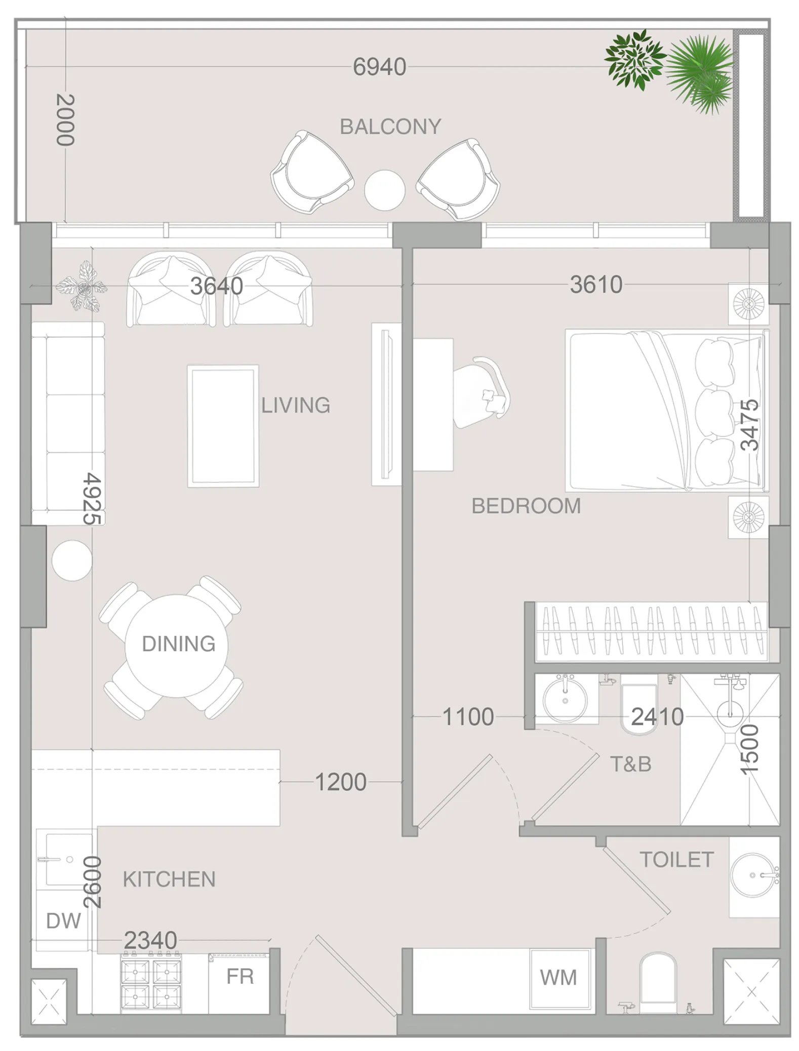 1 bedroom floor plan