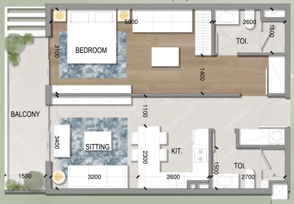 1 bedroom floor plan