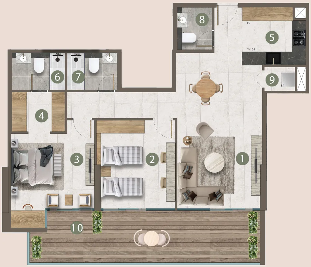 2 bedrooms floor plan