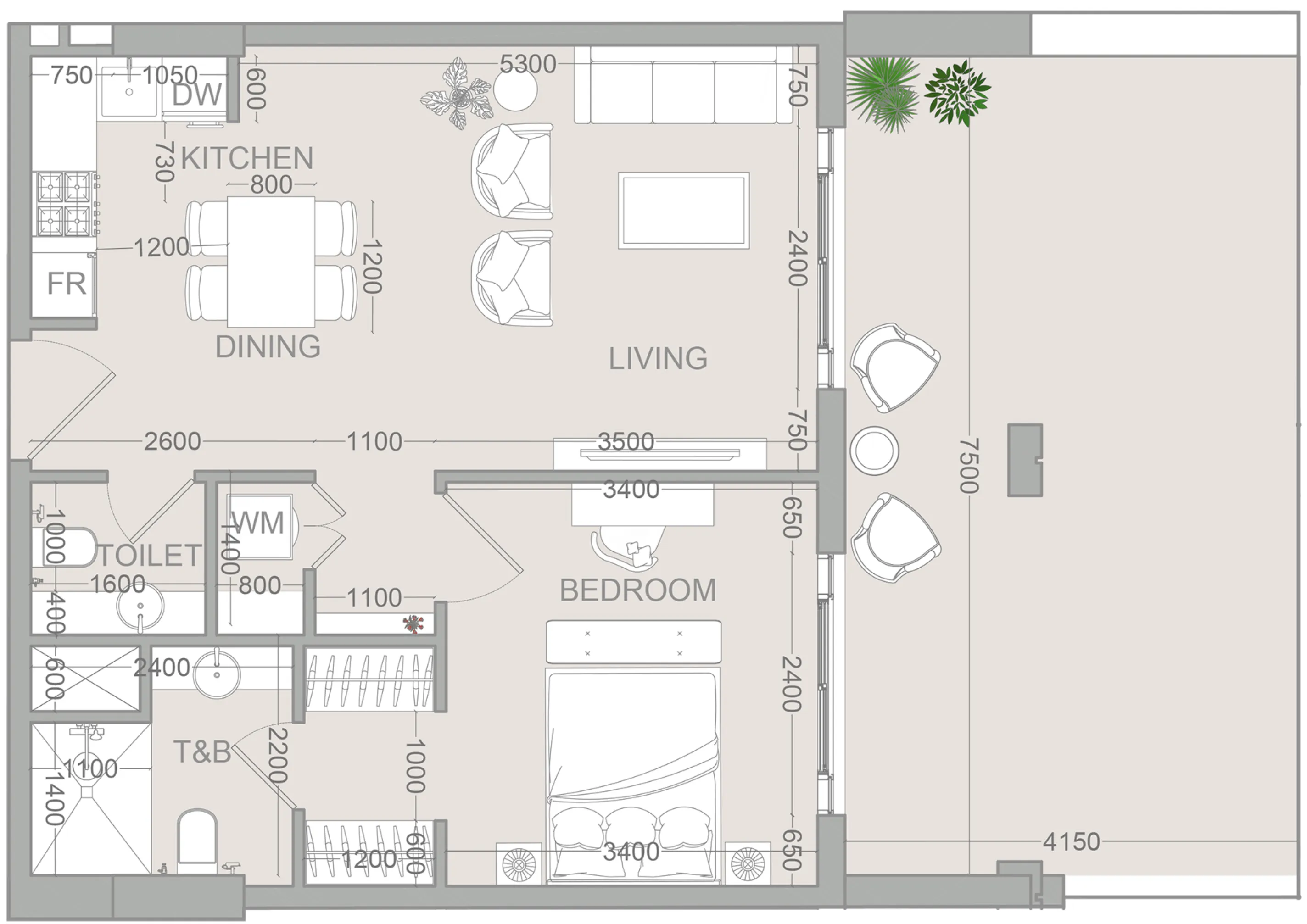 1 bedroom floor plan