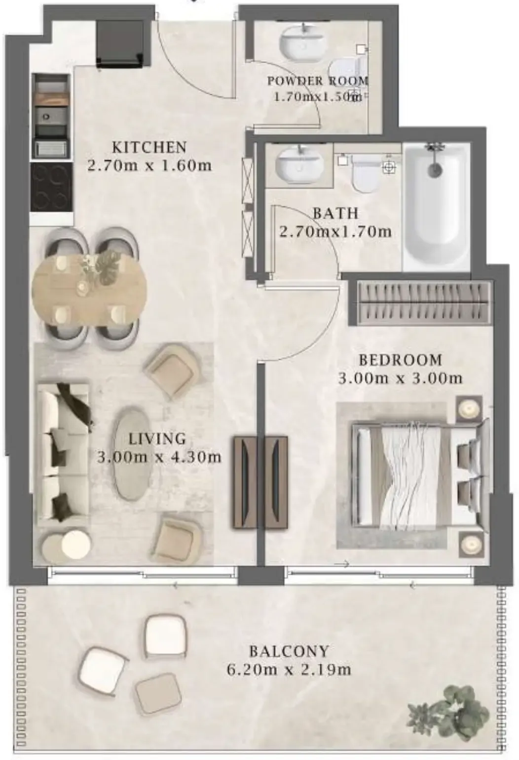 1 bedroom floor plan