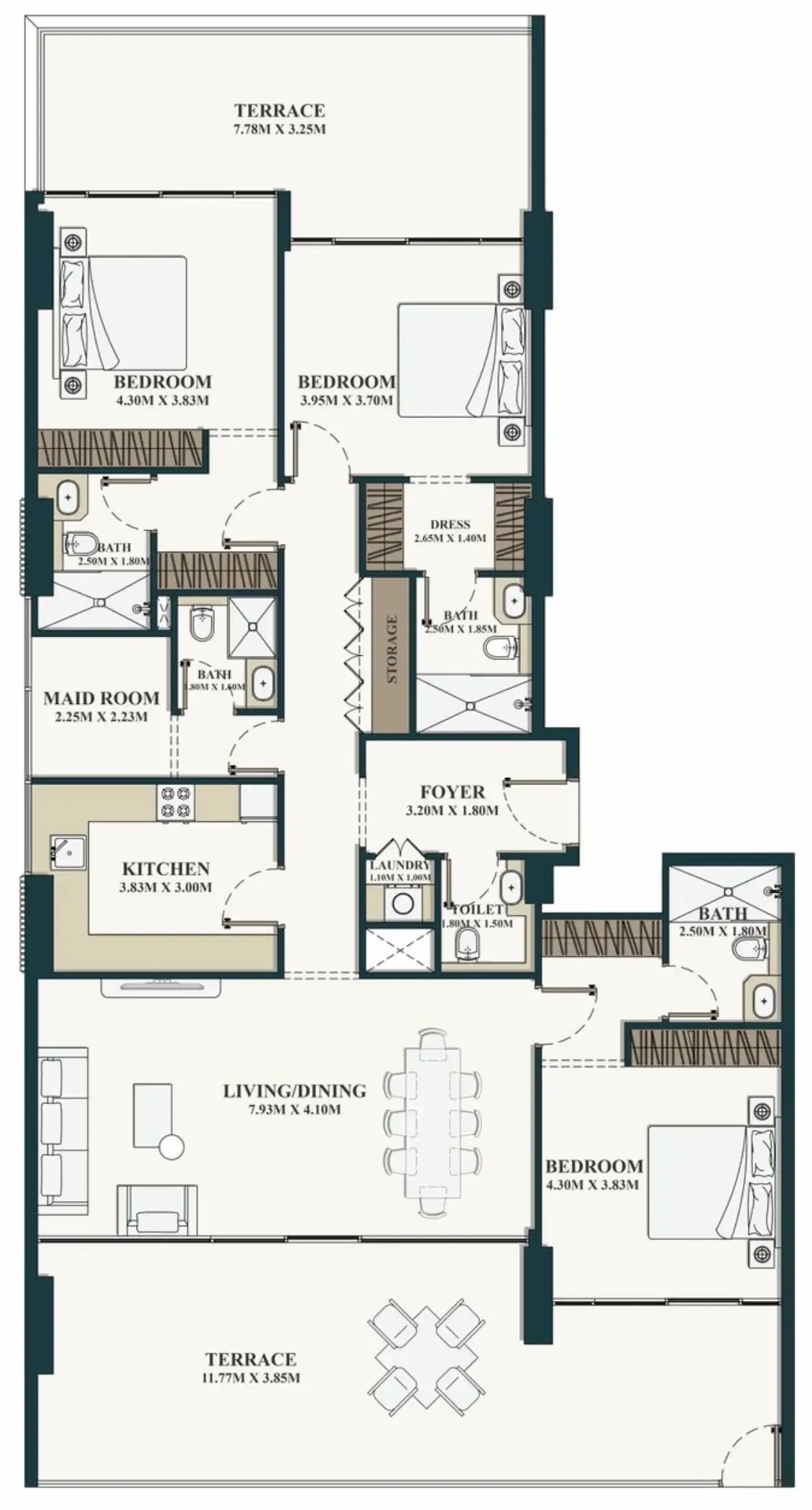 3 bedrooms floor plan