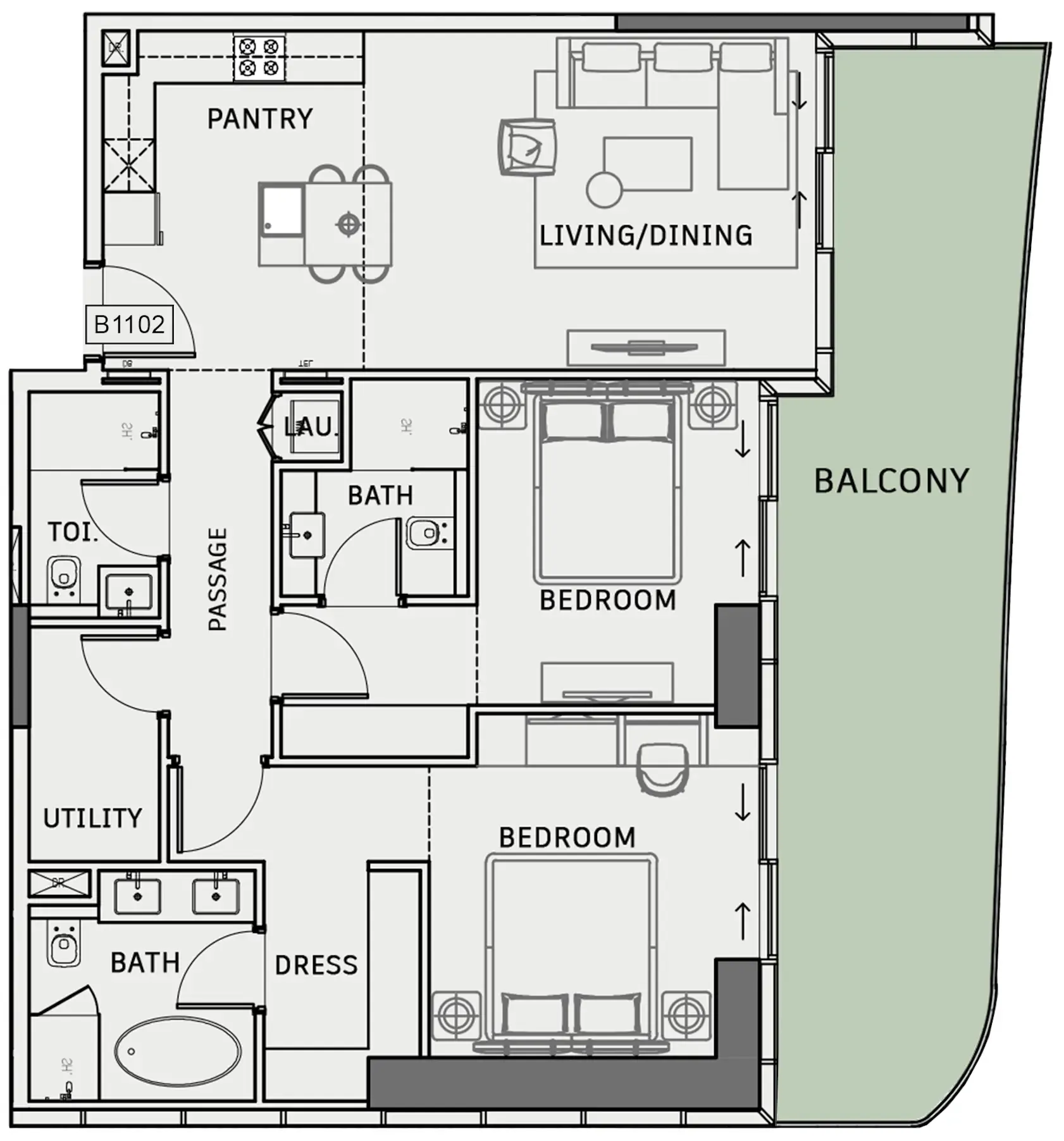 2 bedrooms floor plan