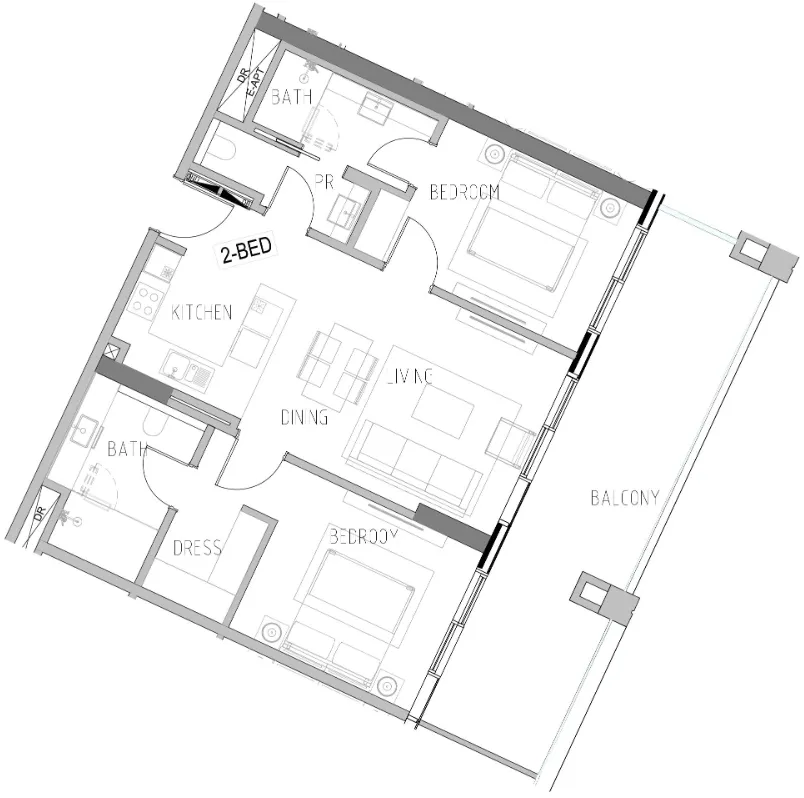 2 bedrooms floor plan
