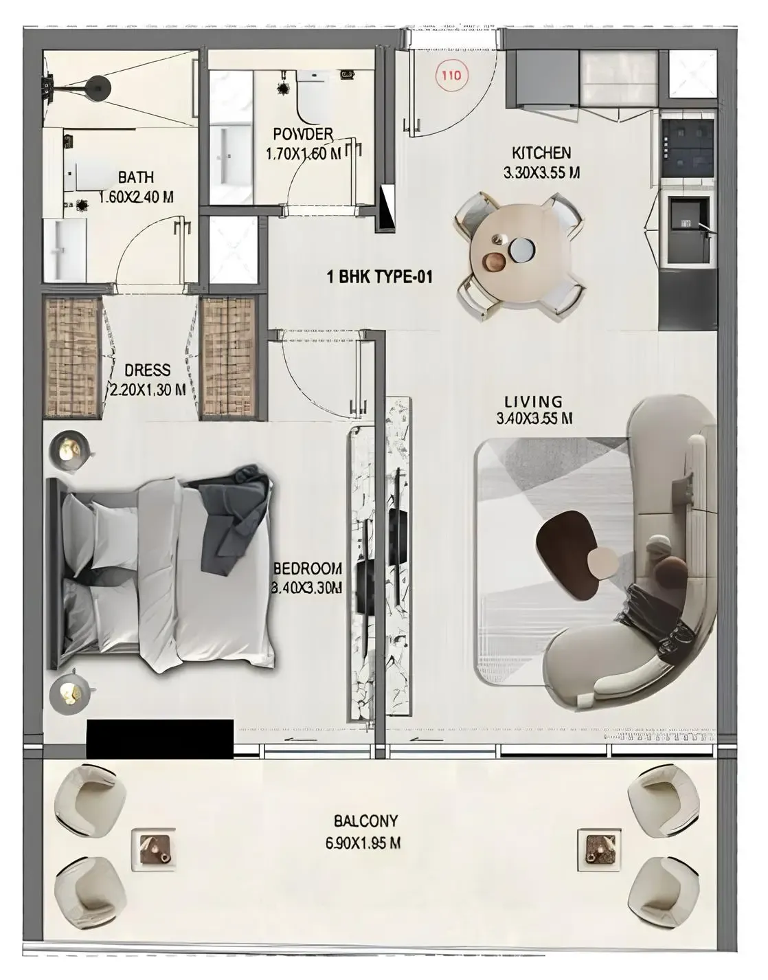1 bedroom floor plan