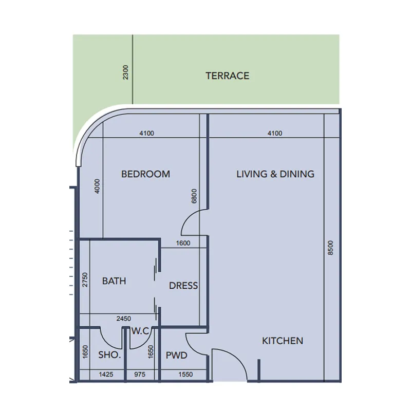 1 bedroom floor plan