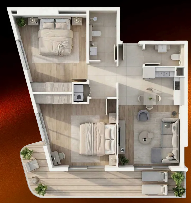2 bedrooms floor plan