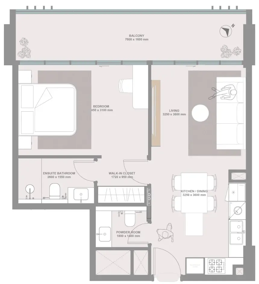 1 bedroom floor plan