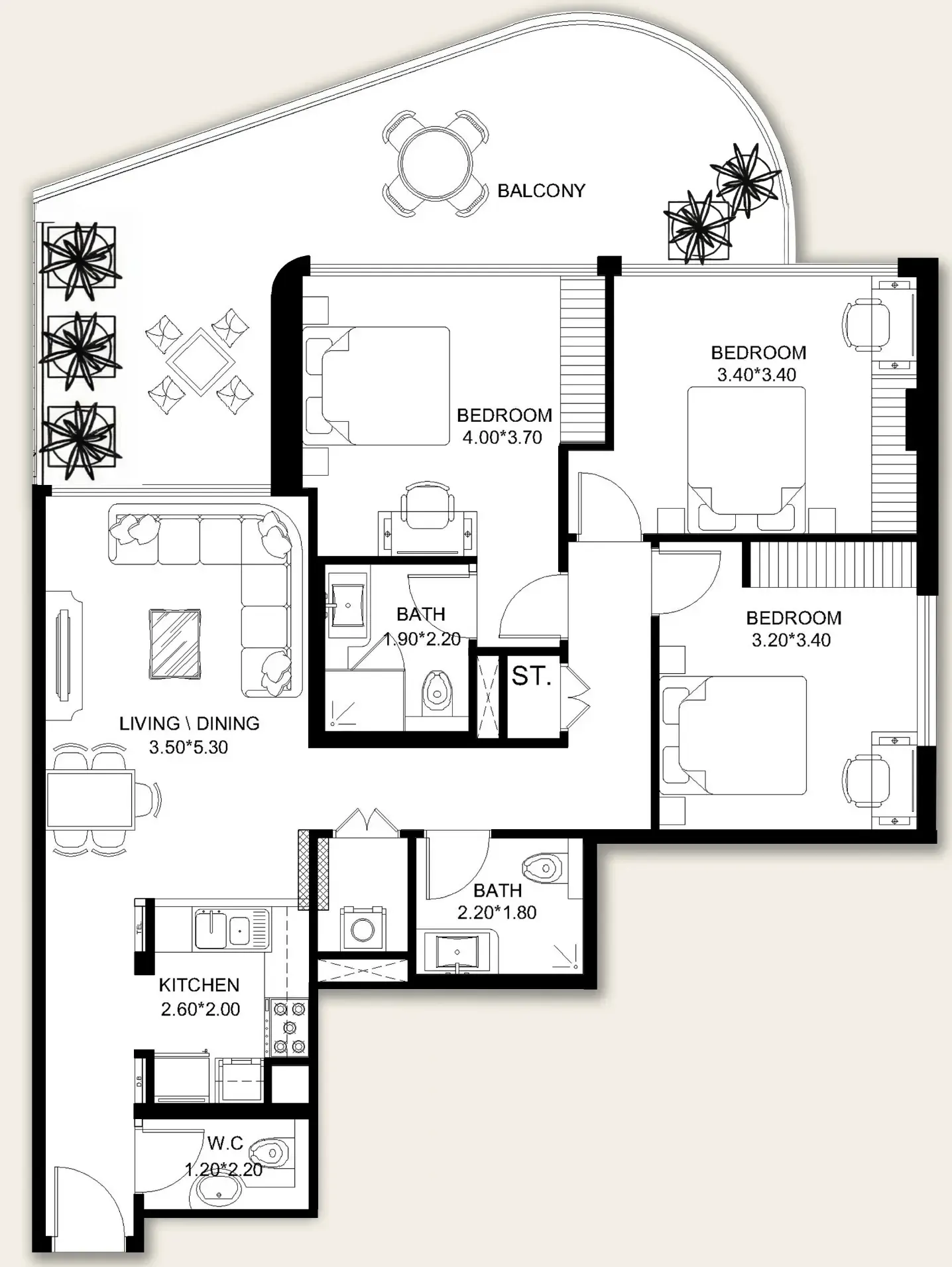 3 bedrooms floor plan