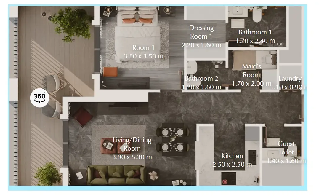 1 bedroom floor plan