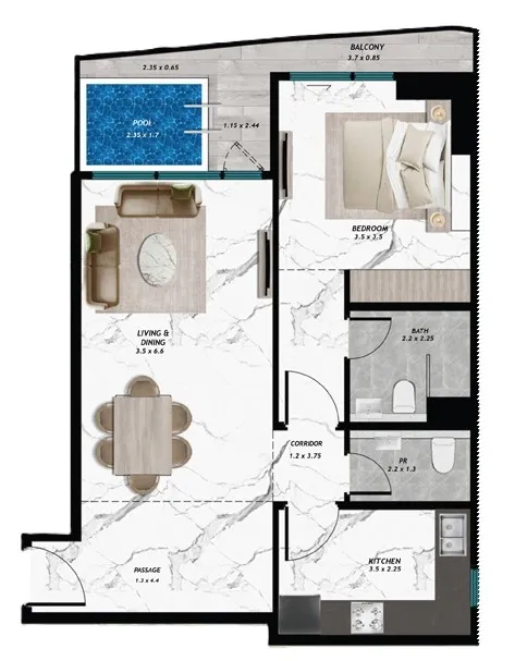 1 bedroom floor plan
