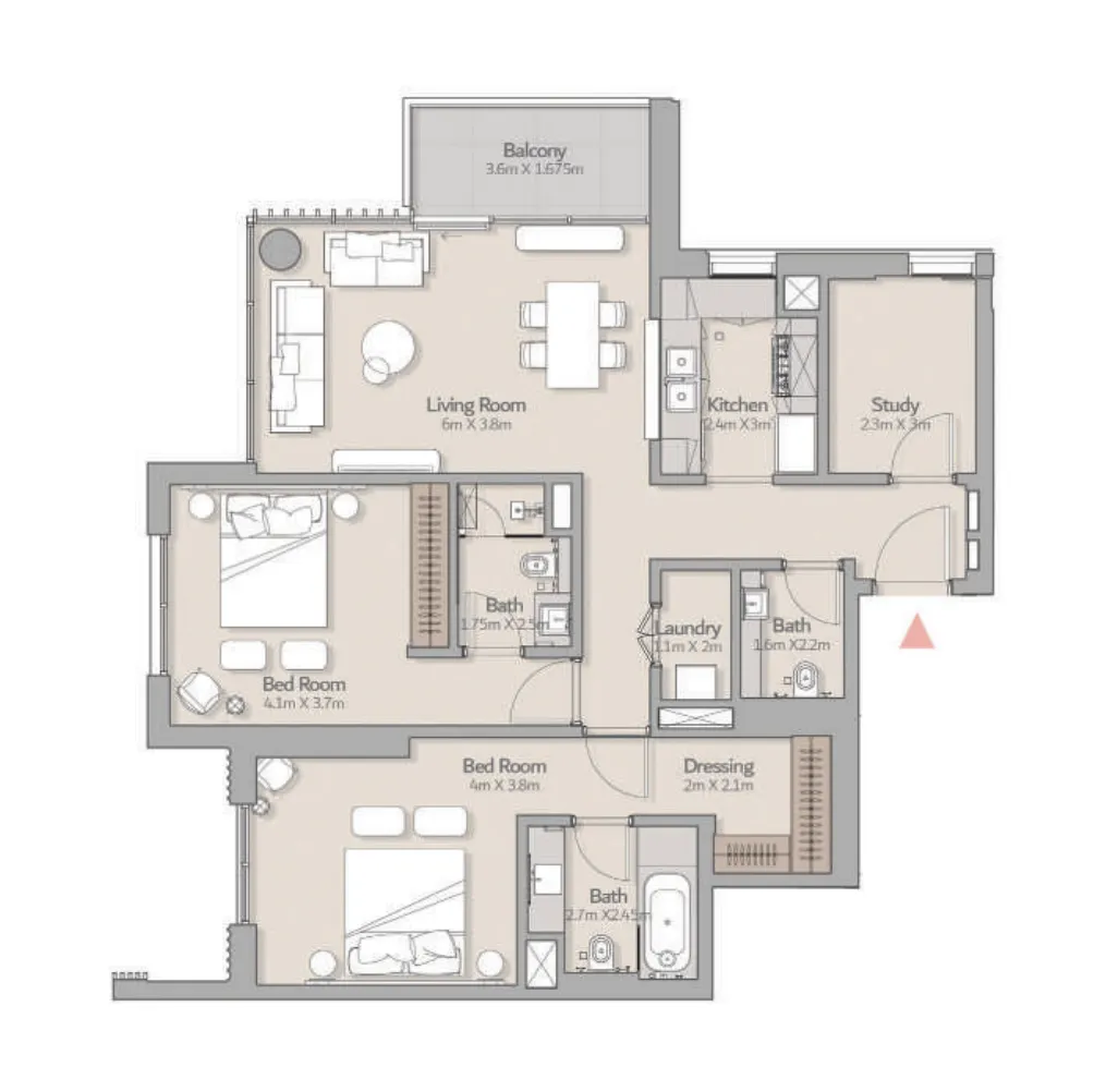 2 bedrooms floor plan