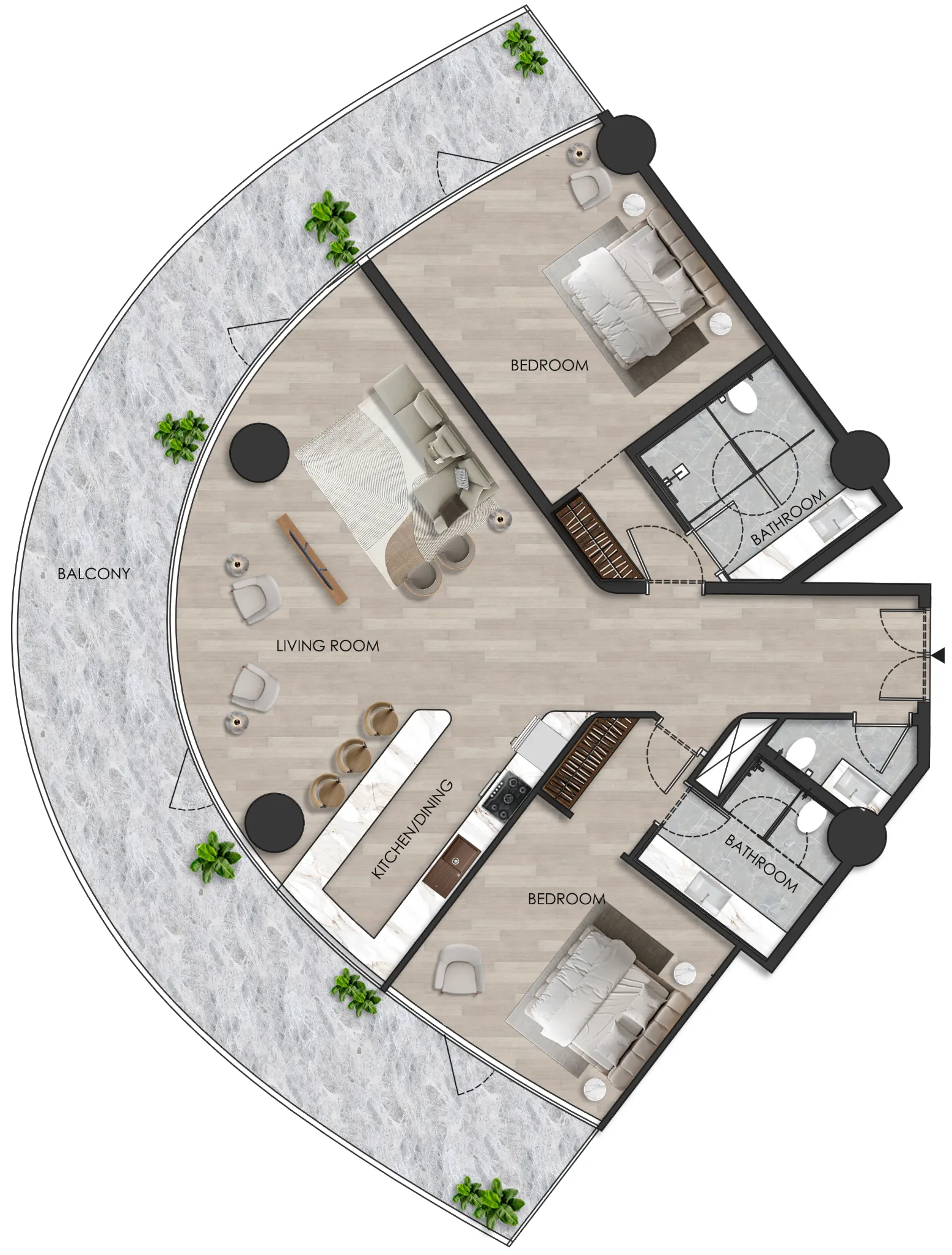 2 bedrooms floor plan