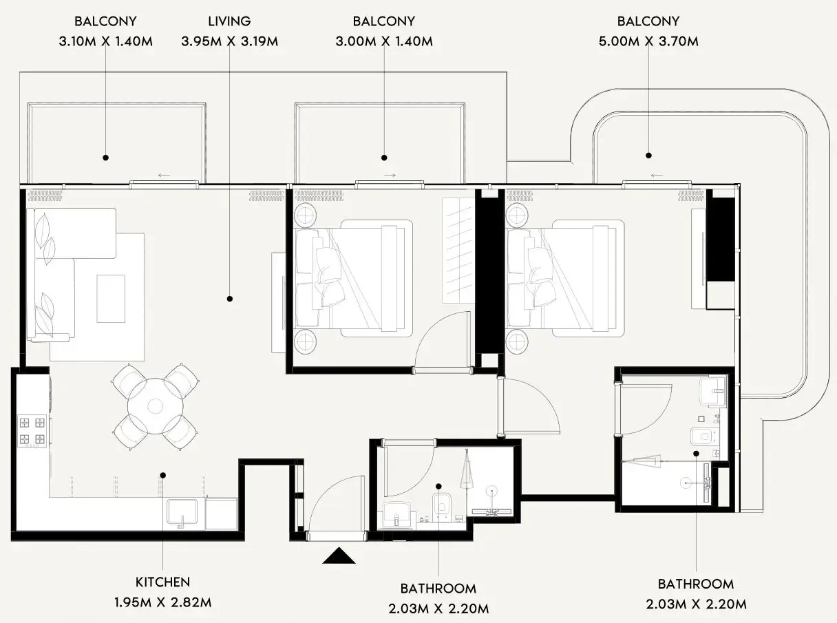 2 bedrooms floor plan