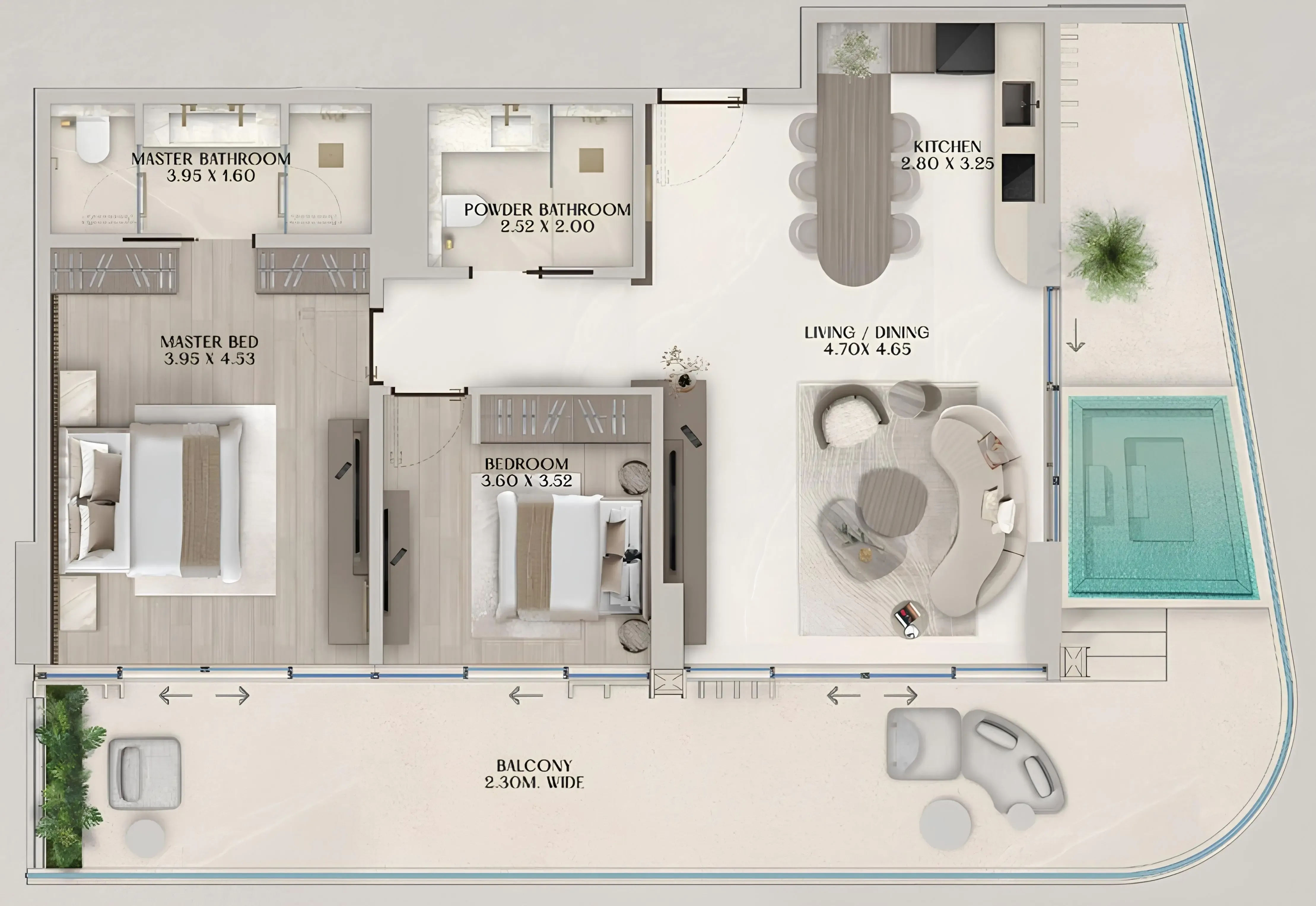 2 bedrooms floor plan