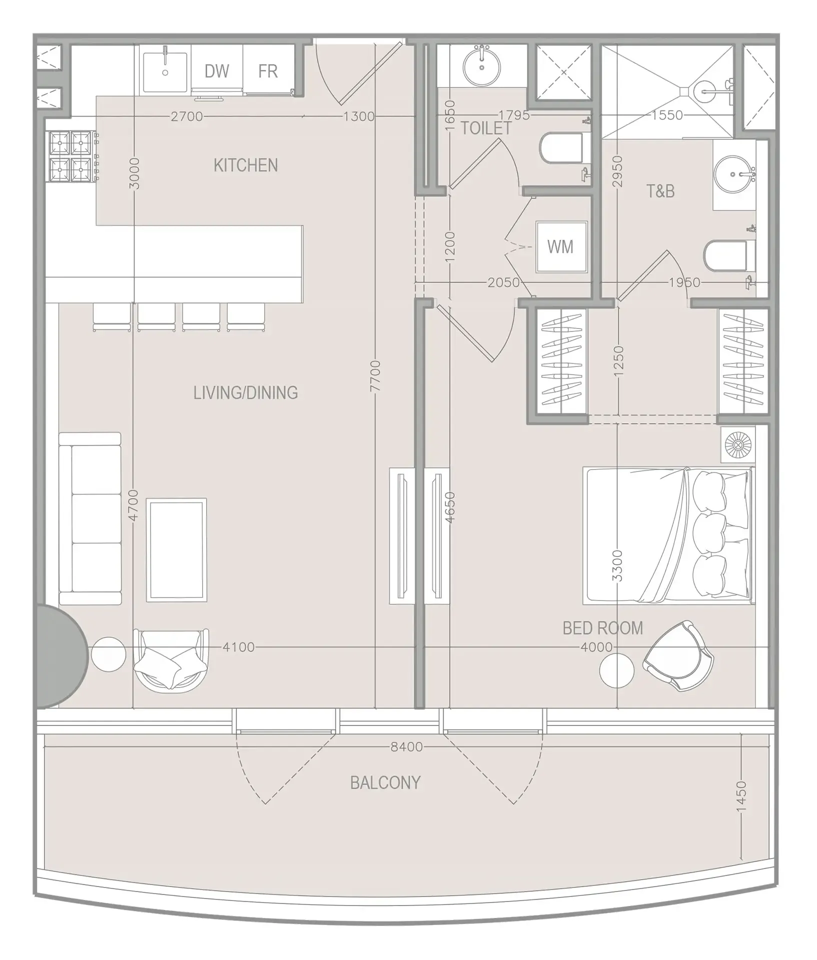1 bedroom floor plan