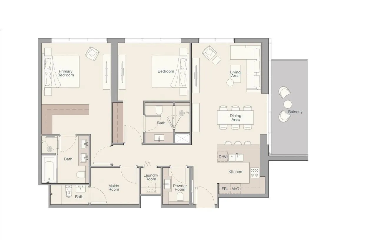 2 bedrooms floor plan