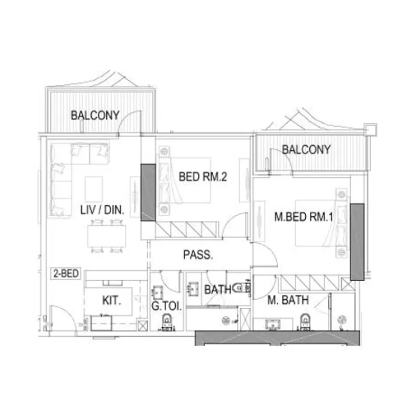 2 bedrooms floor plan
