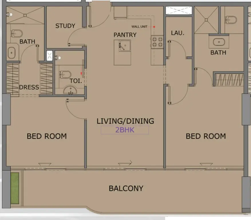 2 bedrooms floor plan