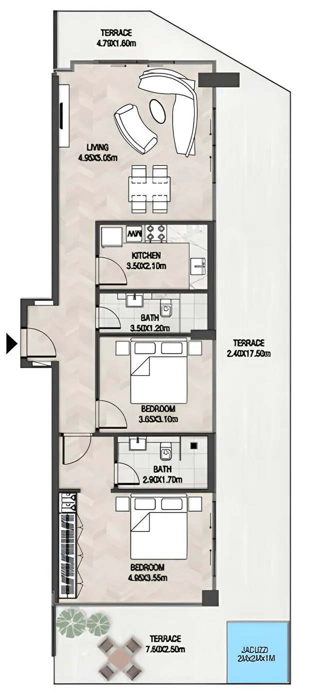 2 bedrooms floor plan