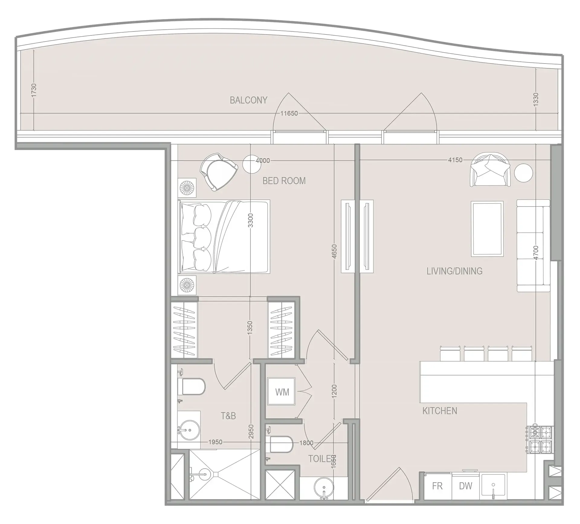 A1LA Residence — 1 Bedroom floor plan