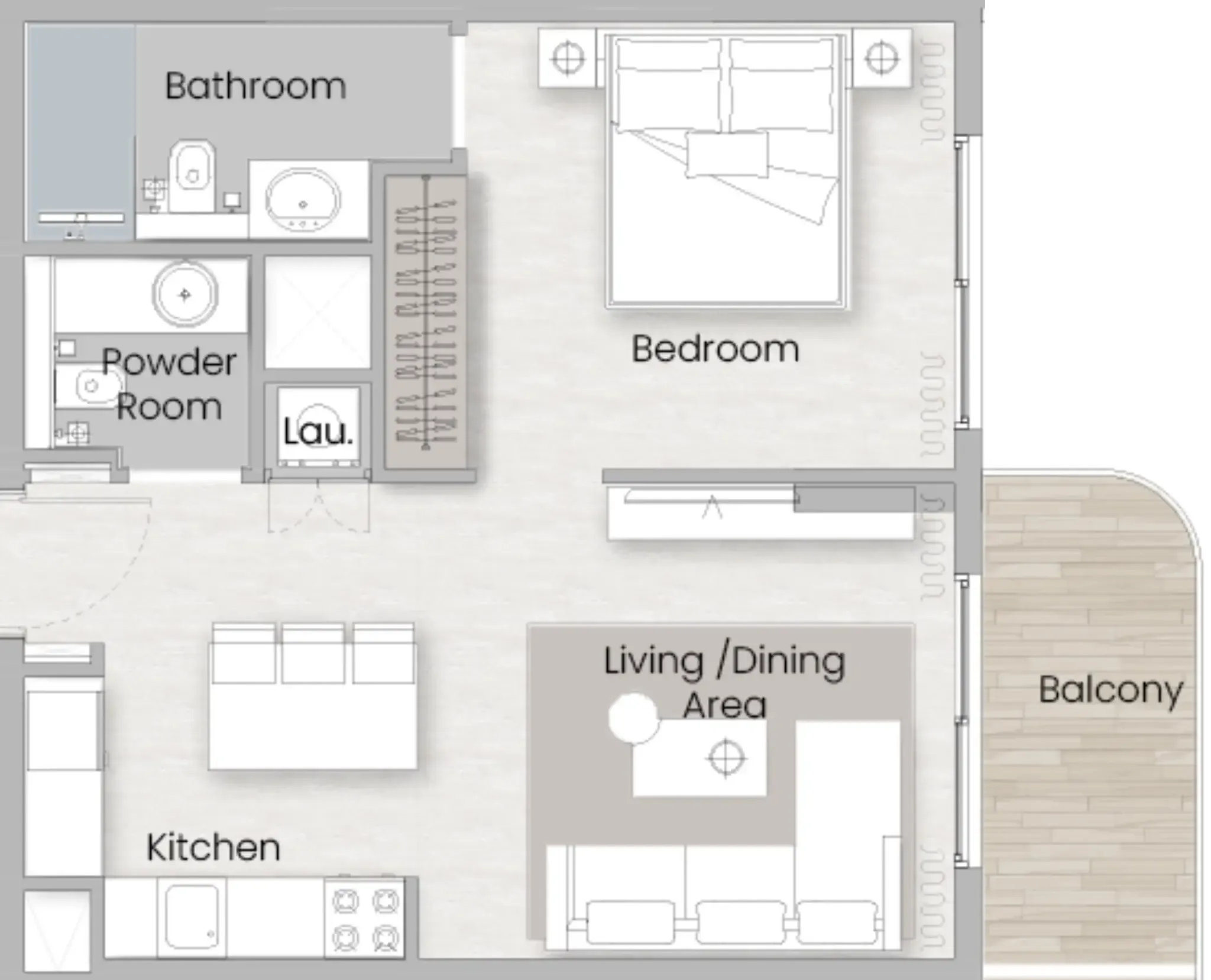 One Beverly — 1 Bedroom floor plan