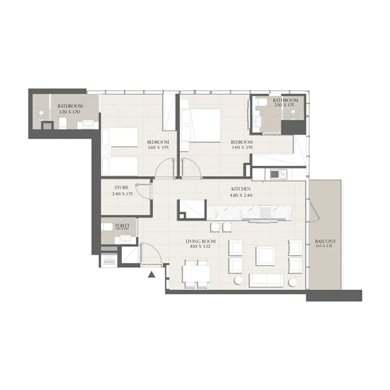 2 bedrooms floor plan