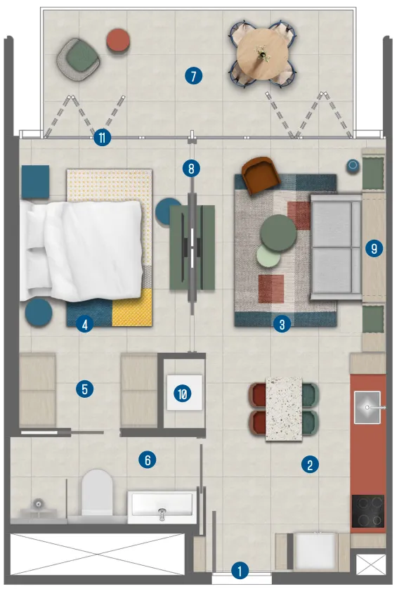Irth Development Rove Home Marasi Drive 1BR floor plan