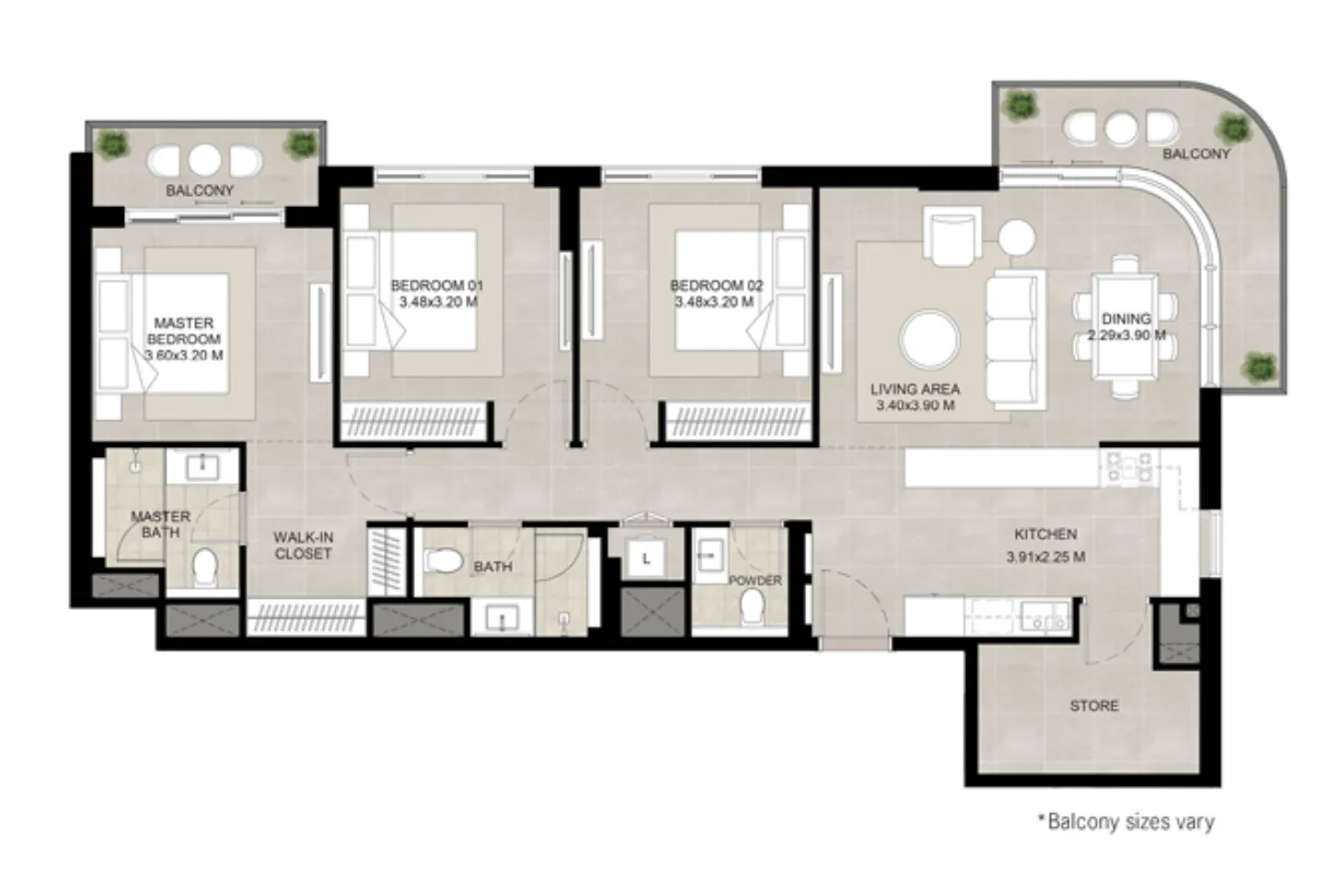 3 bedrooms floor plan