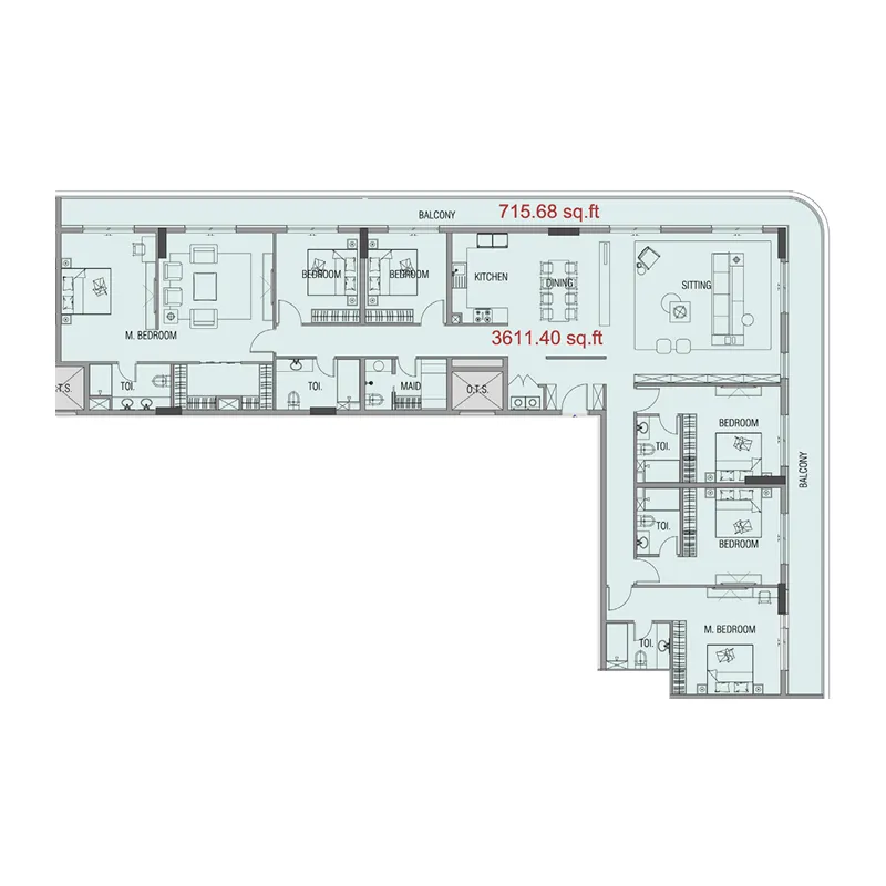 6 bedrooms floor plan