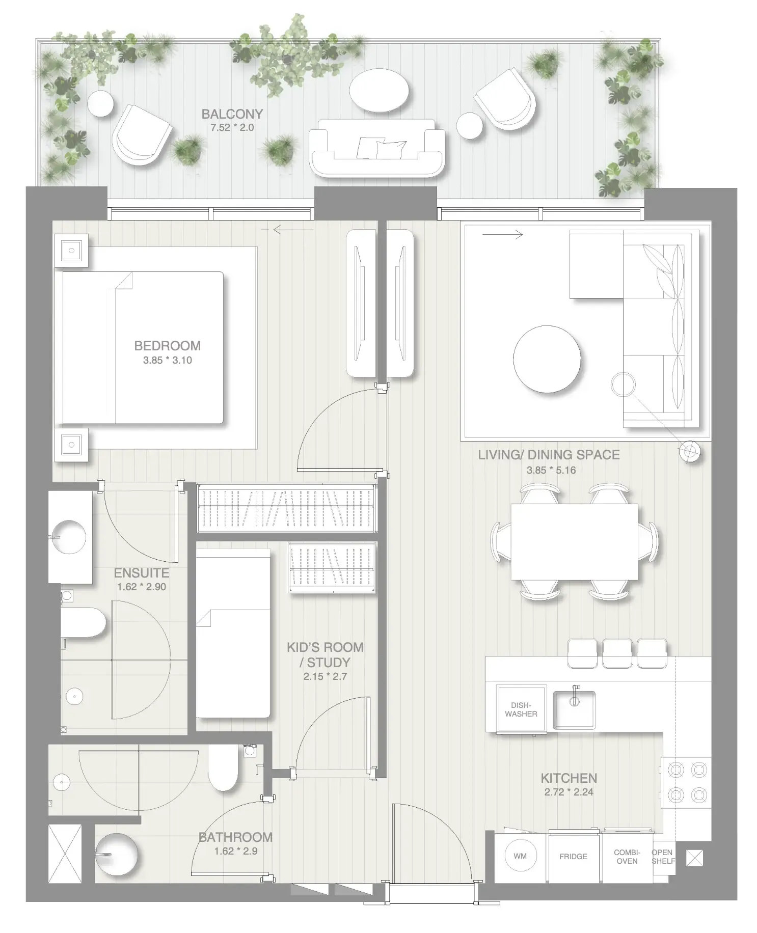 1 bedroom floor plan
