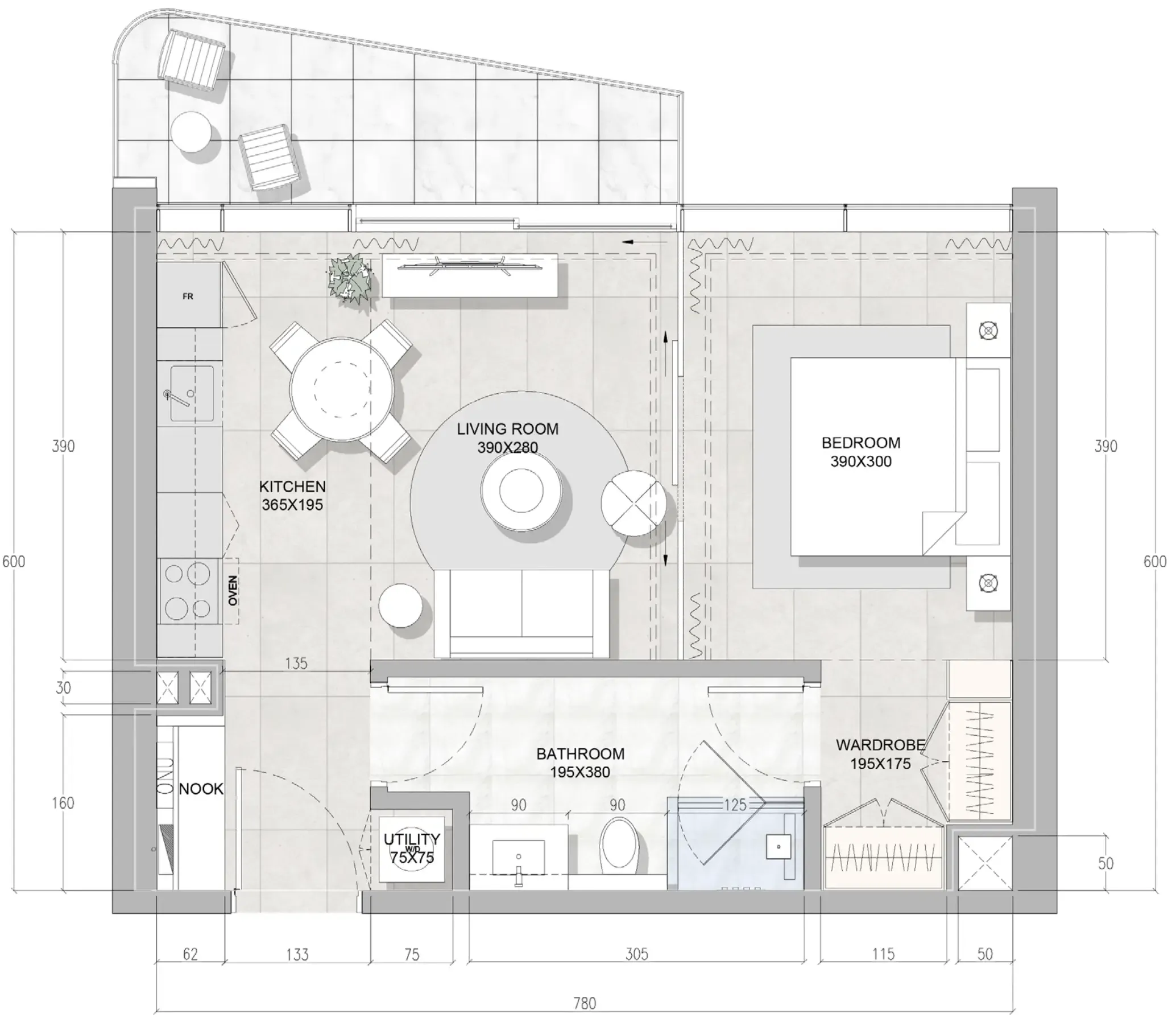 RAK Properties Solera Downtown Mina 1BR floor plan