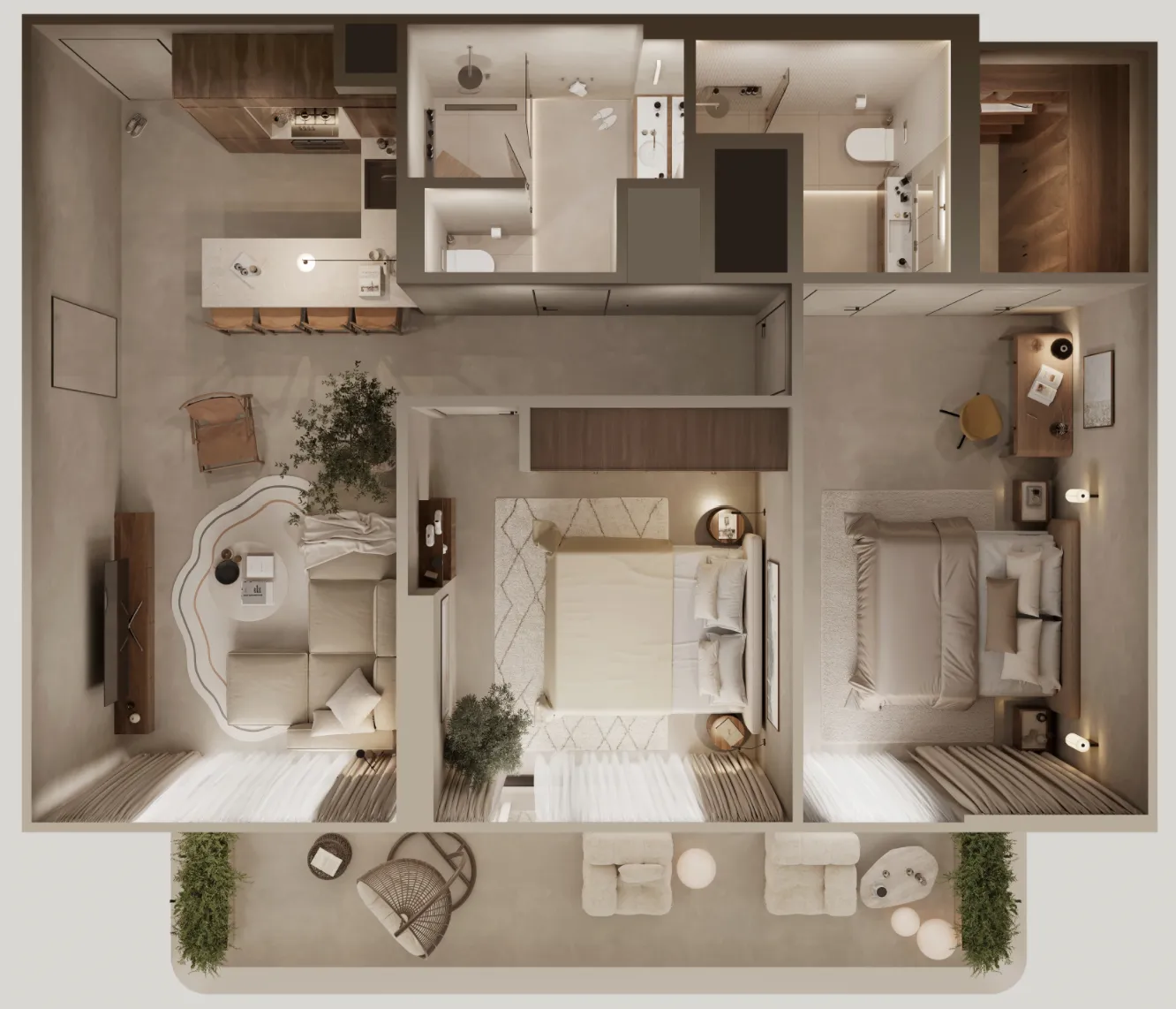 2 bedrooms floor plan