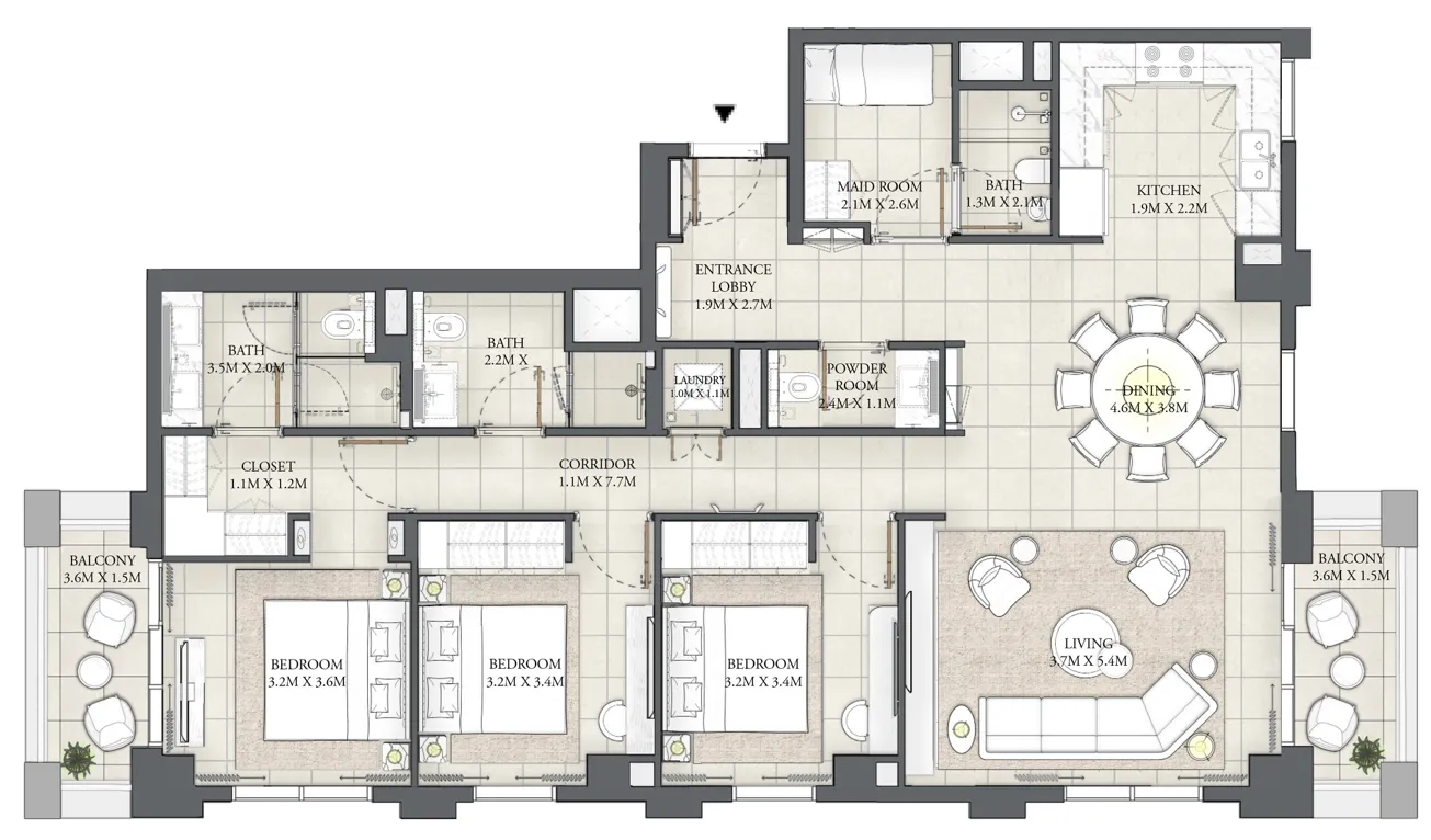 3 bedrooms floor plan