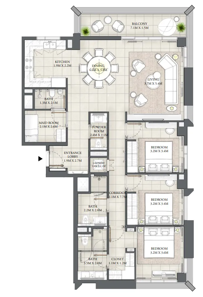 3 bedrooms floor plan