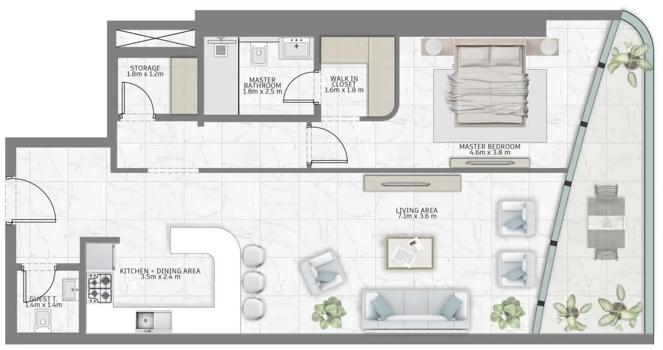 Al Habtoor Group Al Habtoor Tower 1BR floor plan