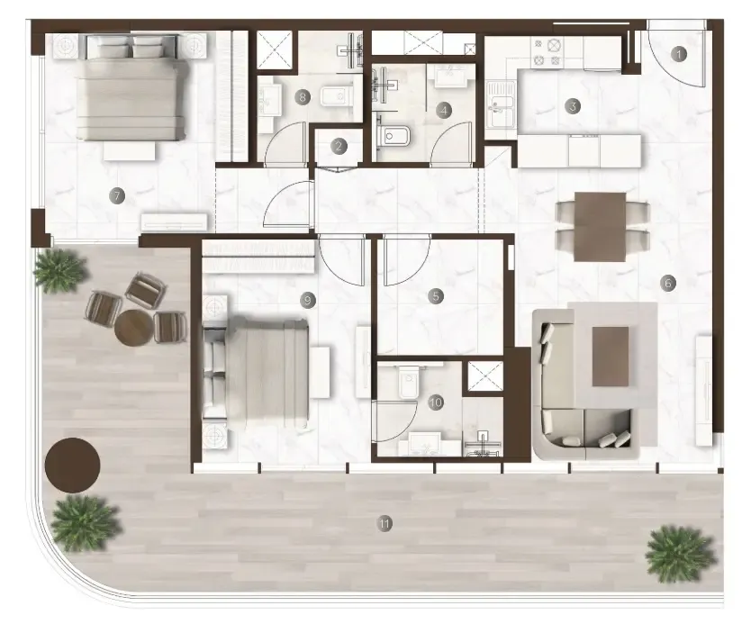 2 bedrooms floor plan