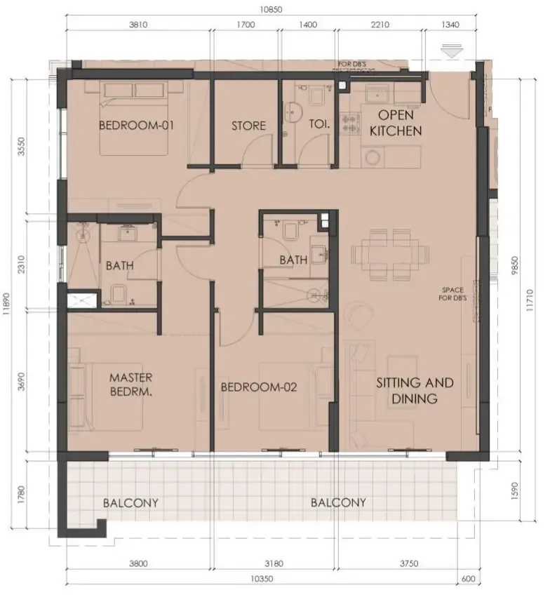 3 bedrooms floor plan