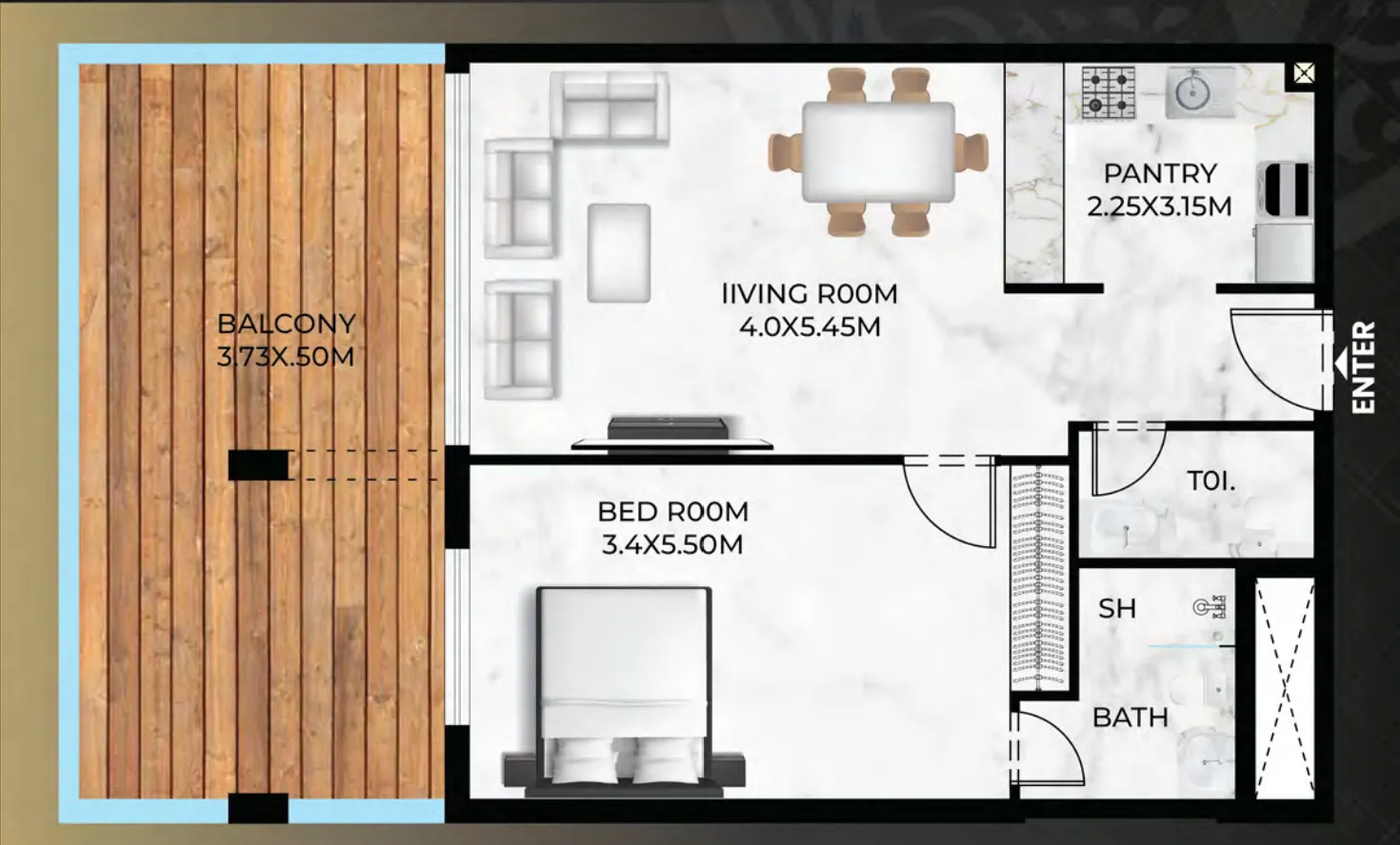 ARIB Developments Lumina Vista 1BR floor plan